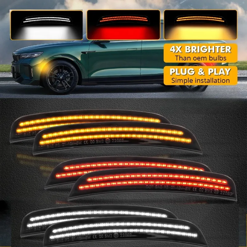 2pcs รมควันเลนส์รถด้านหน้า/ด้านหลัง LED Side MARKER Light สําหรับ Chrysler 300 300S 300C 2015-2023 แบบไดนามิกสีขาว/Amber/สีแดง