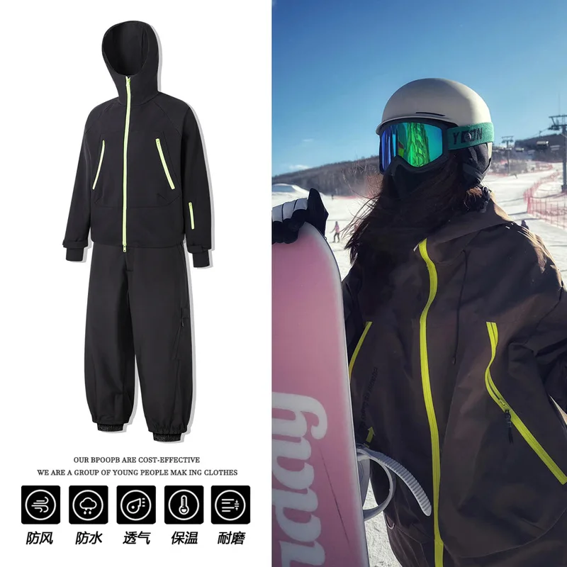 New professional ski clothing set men and women, autumn and winter, waterproof, thickened, wear-resistant, windproof