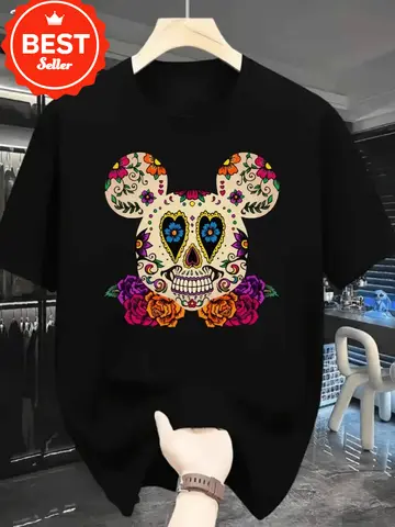 Potdemiel Mickey İskelet Tişörtü - Gotik Meksika Şeker Kafatası ve Ölülerin Günü Tasarımı tanımsız
