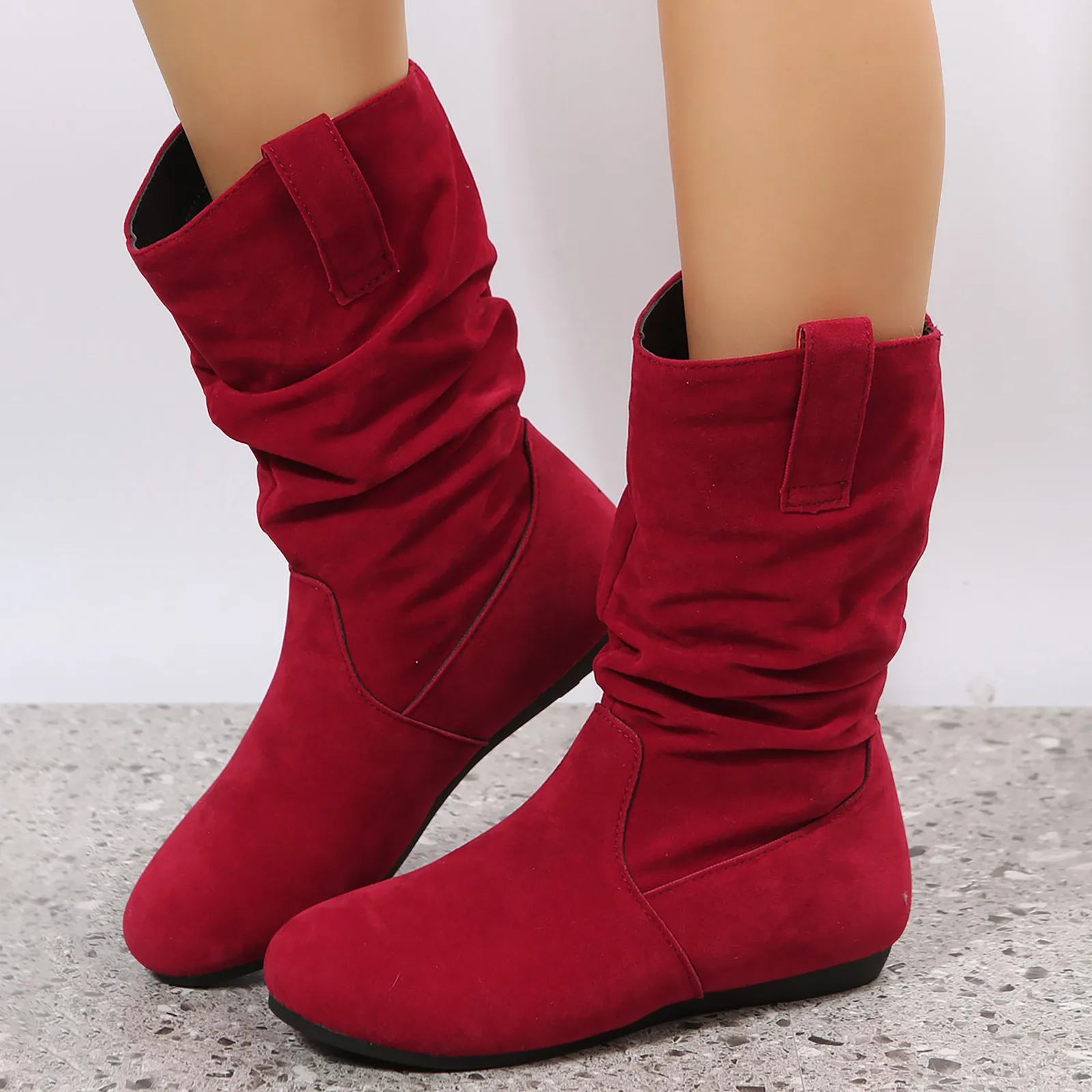 

Women Flat Mid-calf Suede Ankle Boots Platform West Cowboy Shoes Round Toe Boot 2024 Autumn Winter Ladies Suede Botas De Mujer