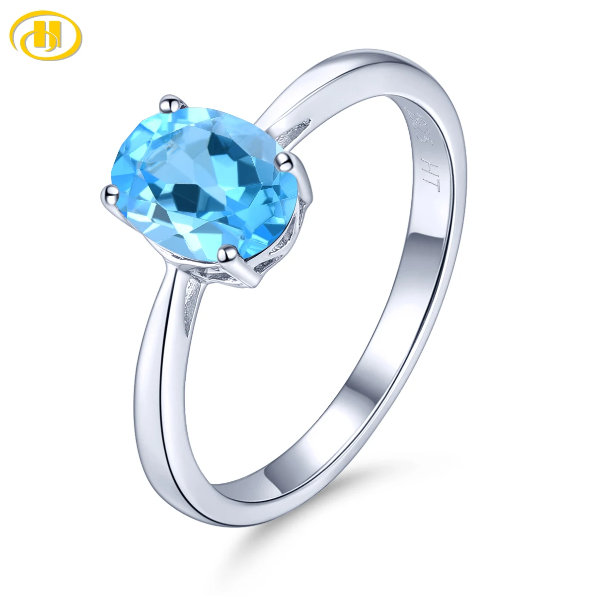 Voorraadopruiming Natuurlijke Blauwe Topaz Sterling Zilveren Ring 1.51 Karaat Echte Edelsteen Eenvoudige Stijl Fijne Sieraden Voor Vrouwen