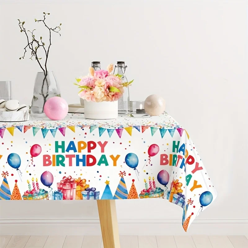 Christmas, Halloween, Chrismas, 1pc, Birthday Tablecloth, 51.18*86.61inch Disposable Tablecover, Balloon Birthday Hat Tablecloth