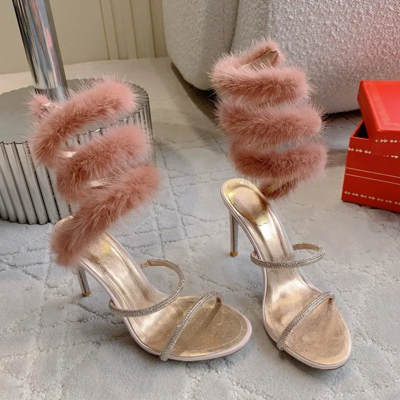 

Women Sexy High Heels Sandals Shiny Crystal Winding Shoes Summer Fashion Thin Heels Open Toe Sandals 2025 Zapatos De Mujer