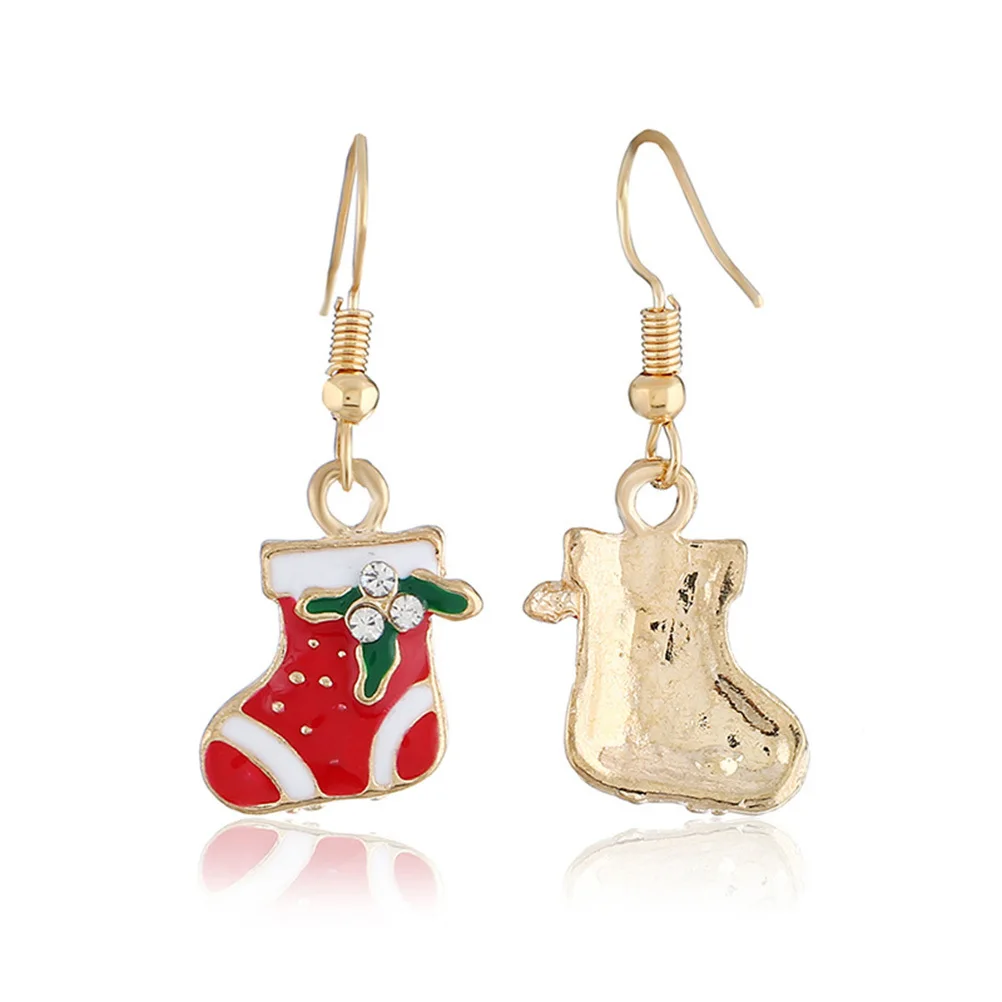 

Christmas Socks Earrings Santa Claus Shoes Pendant Dangle Charm Metal Solid Durable Festive Funny Sparkling Accessories For