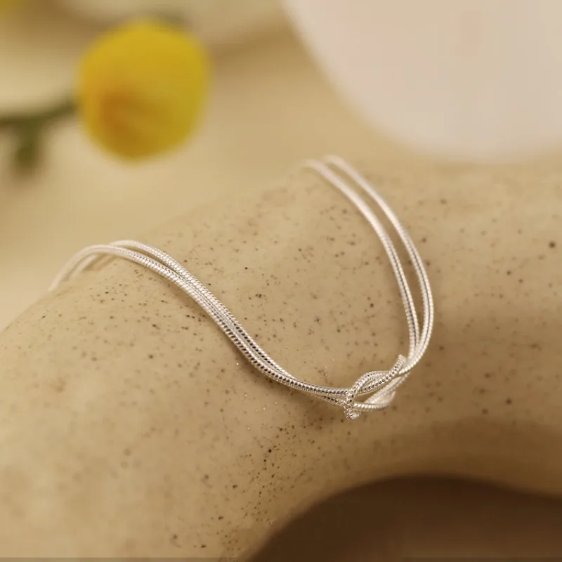 New Minimalist Personality 925 Sterling Silver Knots Double-layered Snake Chain Bracelet for Woman Jewelry Accessories Colorfast
