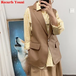 Leather Top Women 100% Sheepskin Sleeveless Jacket Feminino Casual Suit Collar One Button Slip Pocket Vest Lazy Chalecos Mujer