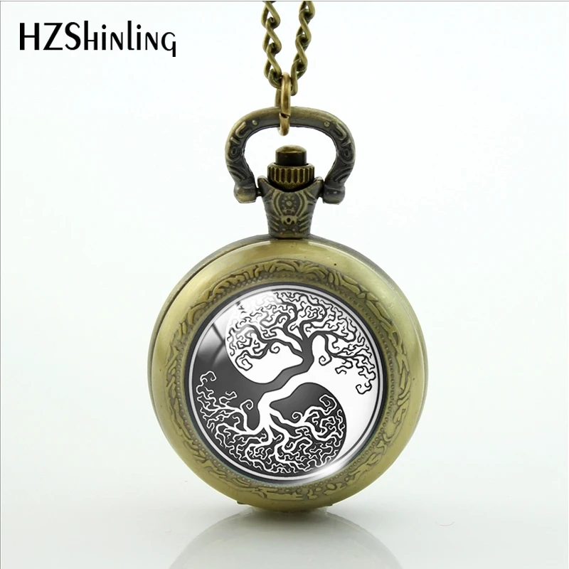 2022 New Arrival Tree of Life Color Pocket Watch Round Glass Cabochon Handcraft Necklace for Women Men