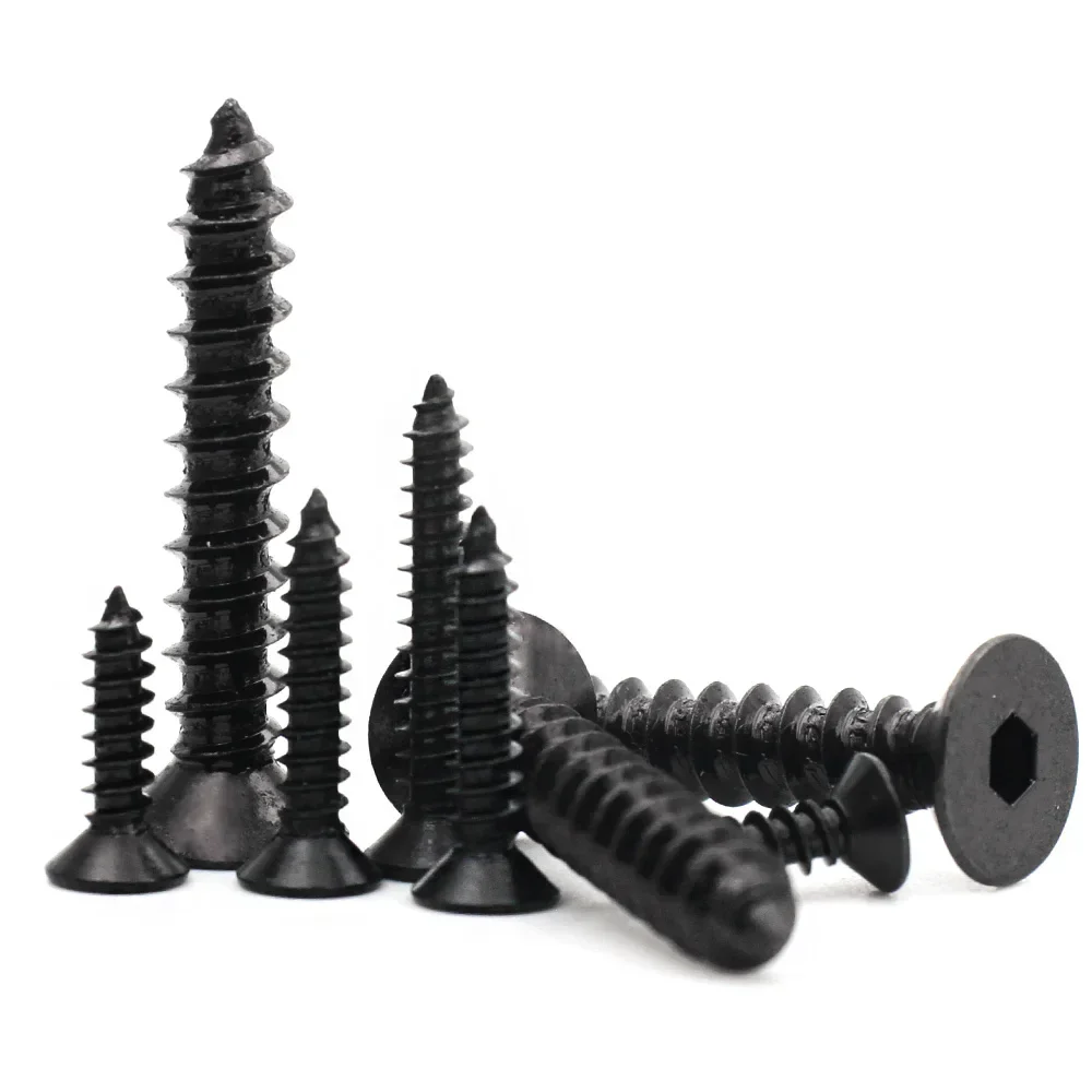 10-100 Uds. Tornillo autorroscante de cabeza avellanada plana hexagonal de acero al carbono negro M2 M2.3 M2.6 M3 M4 M5 M6 torni
