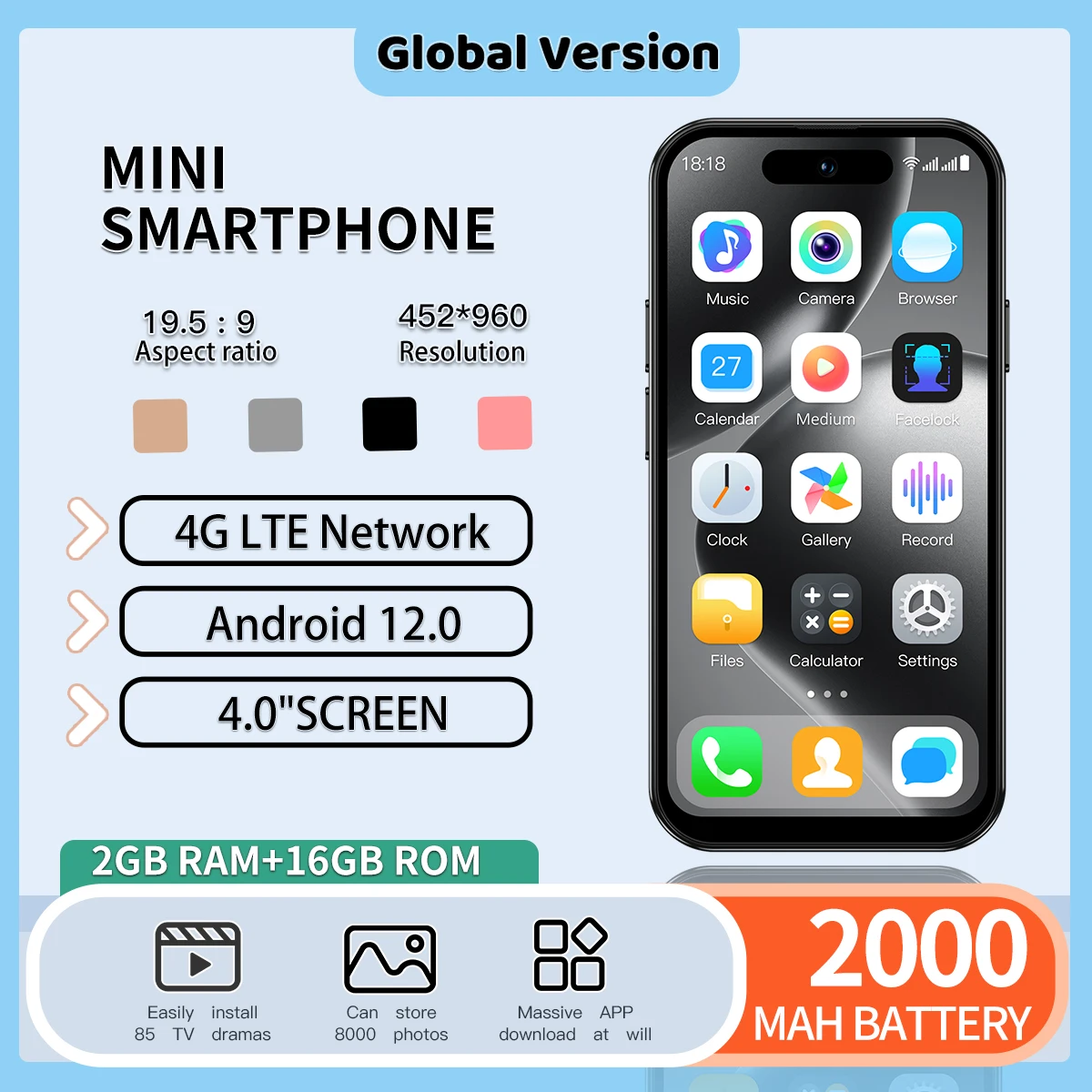 ONEMYTH M17 Pro 4G Mini Smartphone 4.0-inch Dual SIM WIFI Android 12.0 Play Store Family Student Gift Phone