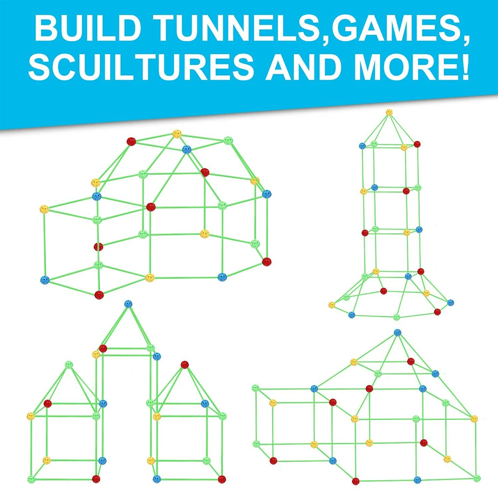 Kit de Construction de Fort, bricolage, bâton de Construction éducatif, balle en plastique, tente pour enfants, jouet de Construction de château