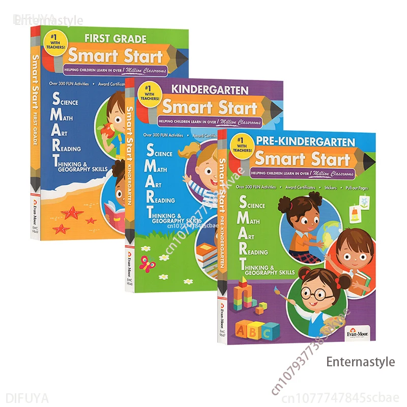 Book-Smart Start Inglês Ciência Matemática Arte Leitura Pensamento e Geografia Livro didático, jardim de infância Workbook, Evan Moor, Primeira Série