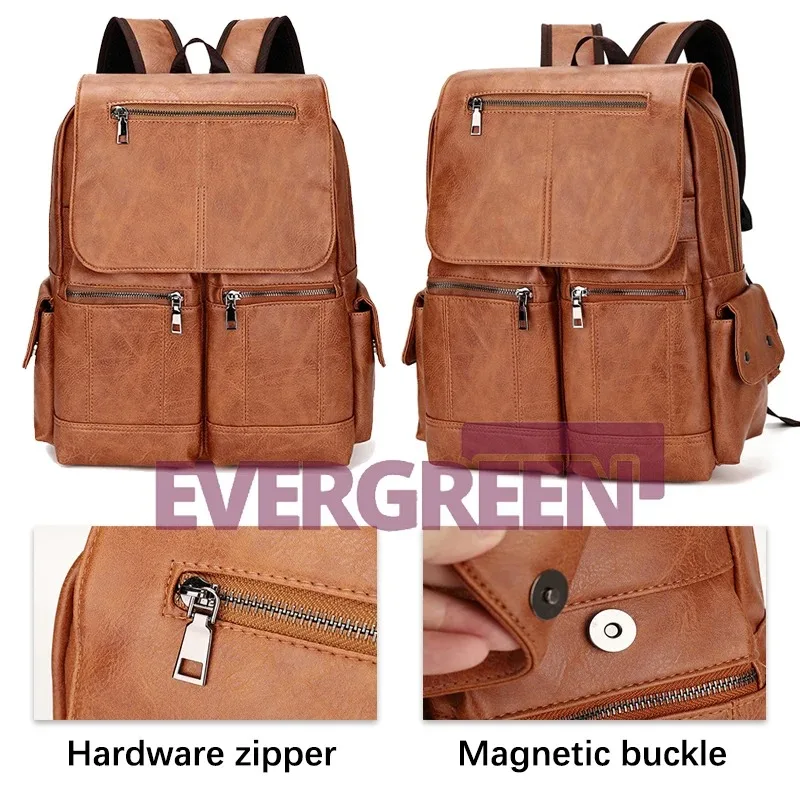 

Casual Backpack Fashion PU Leather Simple Business Unisex Schoolbag Computer Bag Wear-Resistant Waterproof