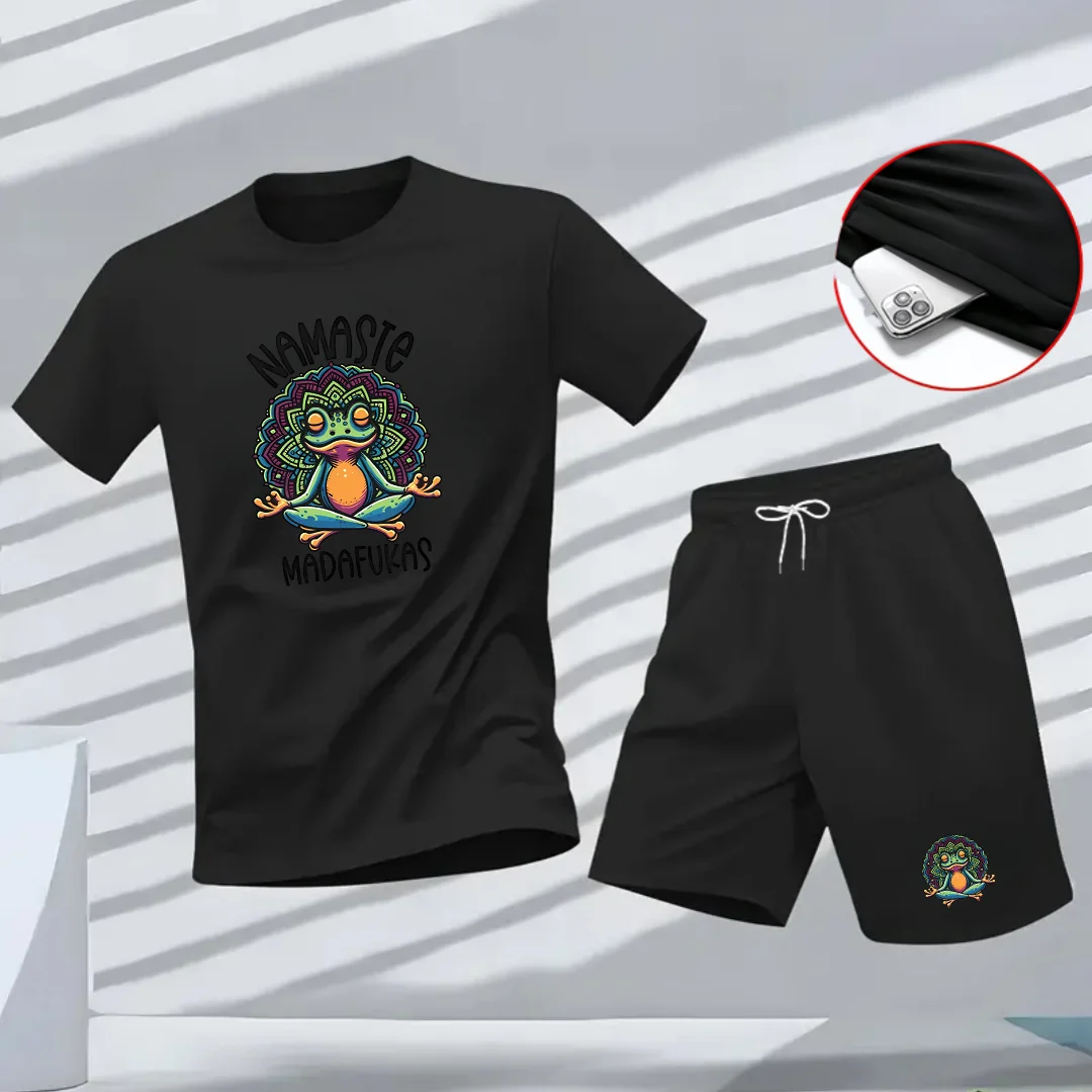 Summer men's fun cartoon short-sleeved graphic breathable, fashionable and sporty two-piece T-shirt and shorts set