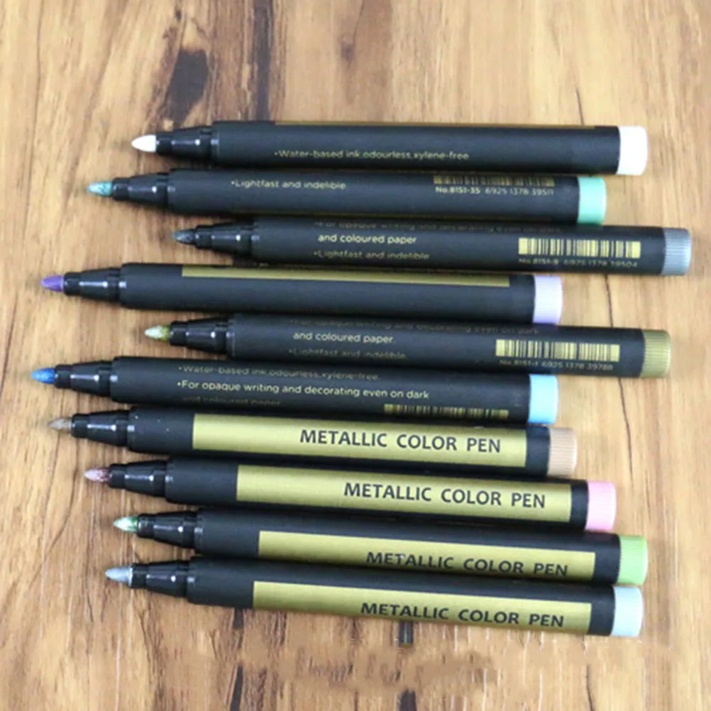 

10Pcs Vibrant Metallic Marker Pens Water-Based Smooth Writing Drawing Coloring Pens for Greeting Cards Embellishments Pottery
