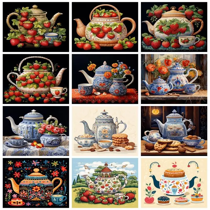 

GATYZTORY Pictures By Number Tea Pot Fruit Scenery Kits Drawing On Canvas Painting By NumbersHand Painted Paintings Home Decor