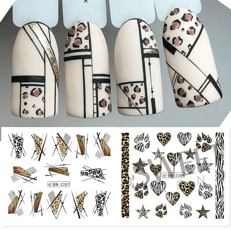 12 قطعة ليوبارد طباعة مسمار المياه ملصق سحر الحيوانات البرية نمط الهندسة السنة الجديدة مانيكير اكسسوارات الوشم مسمار الفن المتزلجون