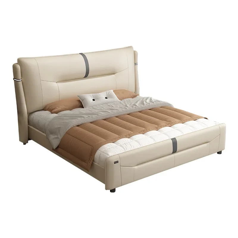 

Leather bed, master bedroom, bedroom bed cream wind soft bag double bed