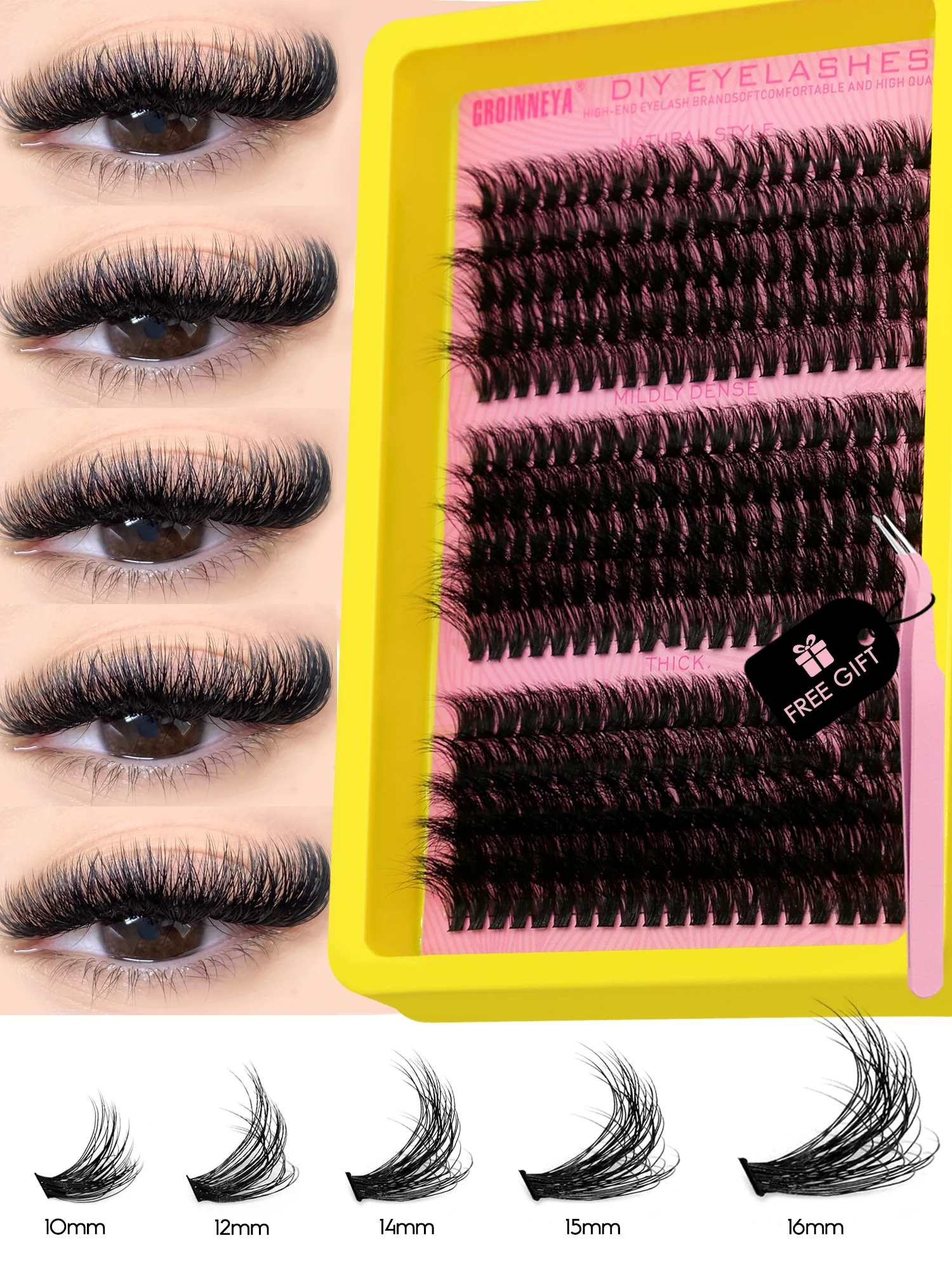 GROINNEYA Cluster Lashes Kit puszyste pojedyncze rzęsy objętość mieszana taca sztuczne rzęsy z norek przedłużanie rzęs makijaż