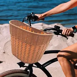 Bike Basket Bicycle Storage Baskets Carrier Pannier Removable Imitation Rattan Handlebar Basket for Women and Men Bike Accessory