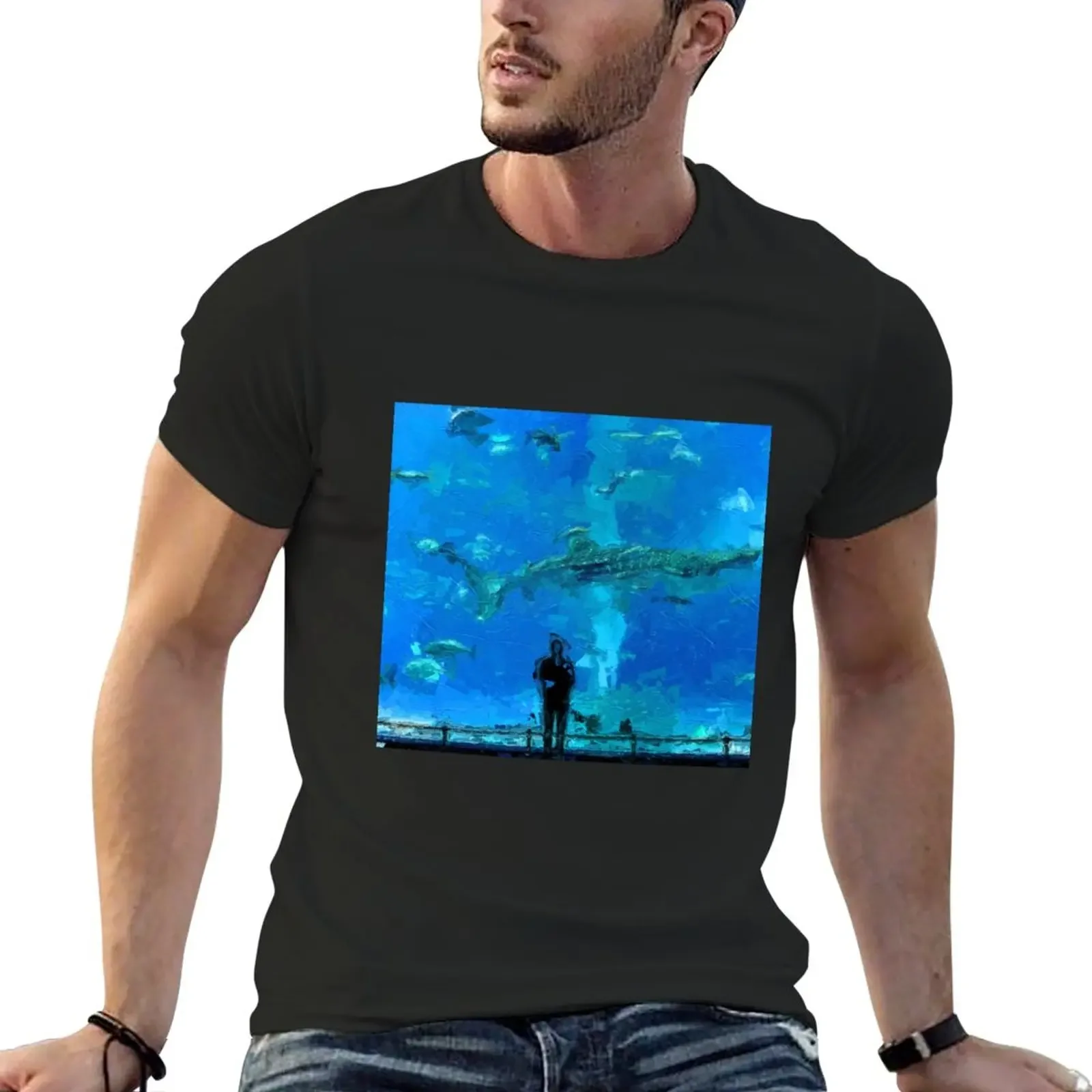 New Aquarium oil painting T-Shirt vintage clothes graphics t shirt vintage t shirt sweat shirts, men