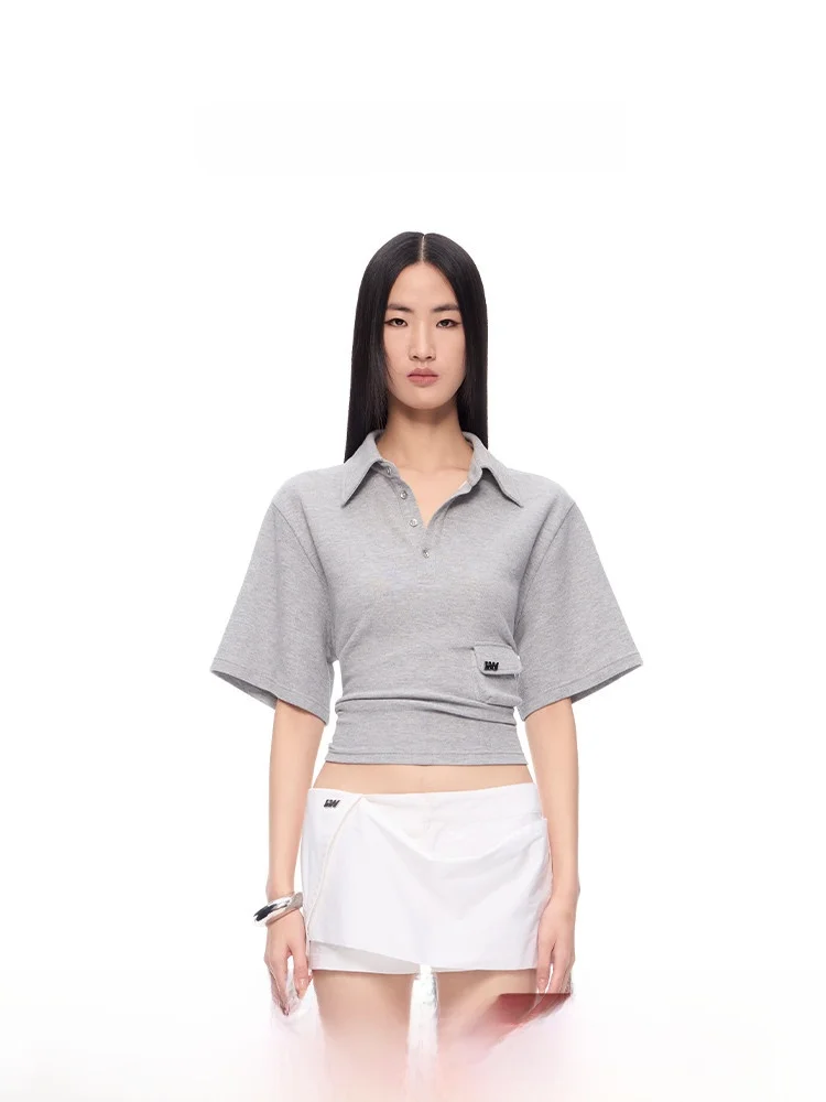 

CNWEI ort Sve Bal Elastic Tie Ne T-irt Women's New 2025 Sle Loose Fit Casual Knitted Cotton Polyester Blend