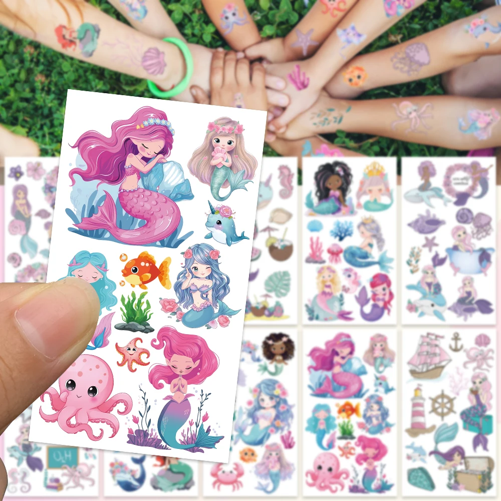 10 Stuks Esthetische Schattige Zeemeermin Tattoo Stickers Waterdicht Kids Diy Cartoon Nep Arm Tattoo Voor Body Art Tijdelijke Tatoo Stickers