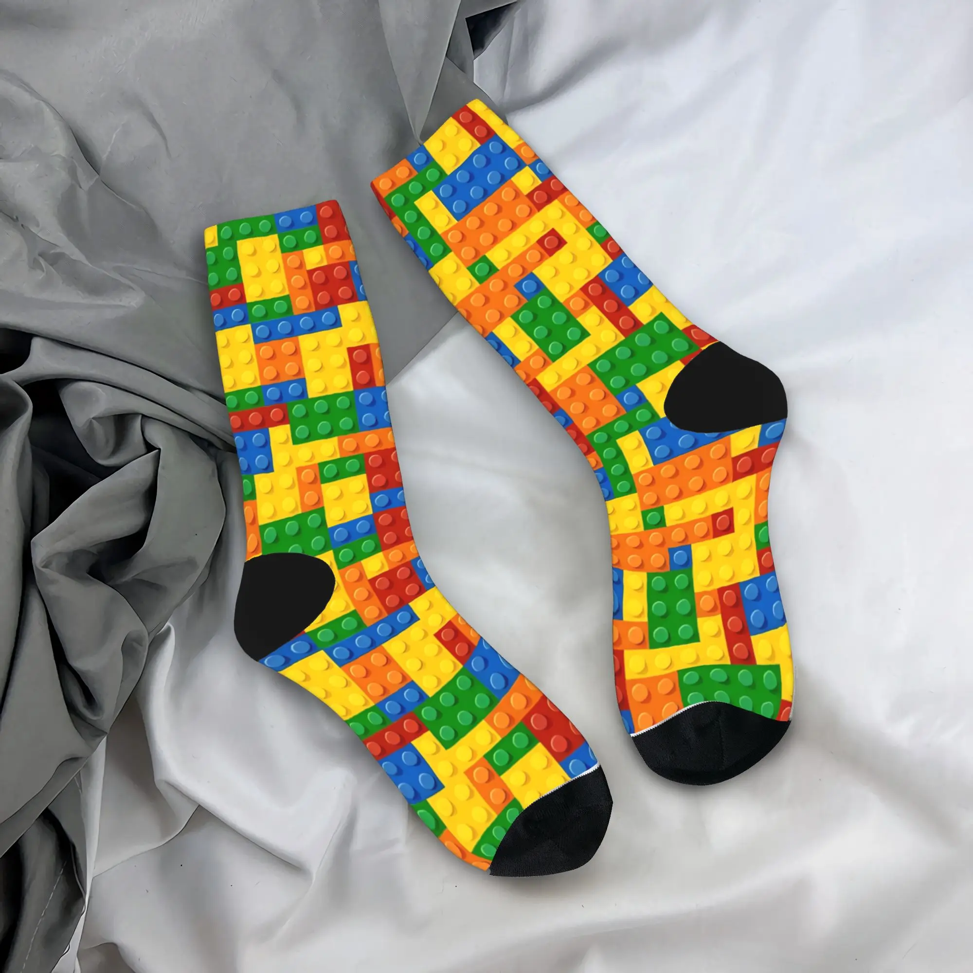 Classic Color Building Blocks Pattern Socks Vintage Stockings Men Soft Breathable Skateboard Socks Winter Design Anti-Slip Socks