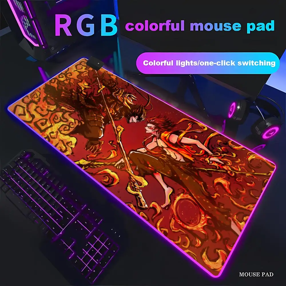 

HYBXAXC Nezha E-Sports Rubber Mouse Pad Animation Games RGB Gaming HD Gamer Large LED Light XXL PC Computer pad Non-slip Decor