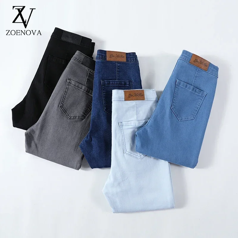 Classic Blue Jeans Women High Waisted Super Elastic Y2k Aesthetic Fashion Capris 2024 Urban Femme Denim Pants Streetwear Trendy