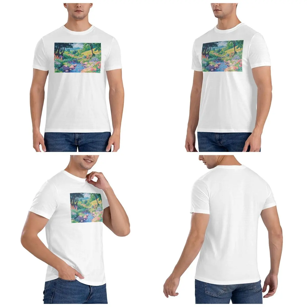 Anime 12 Studio Ghibli Makoto Shinkai Lofi Scenery Men T-Shirt Oversized T Shirts Men's Round Neck Cotton Tees Short Summer Male