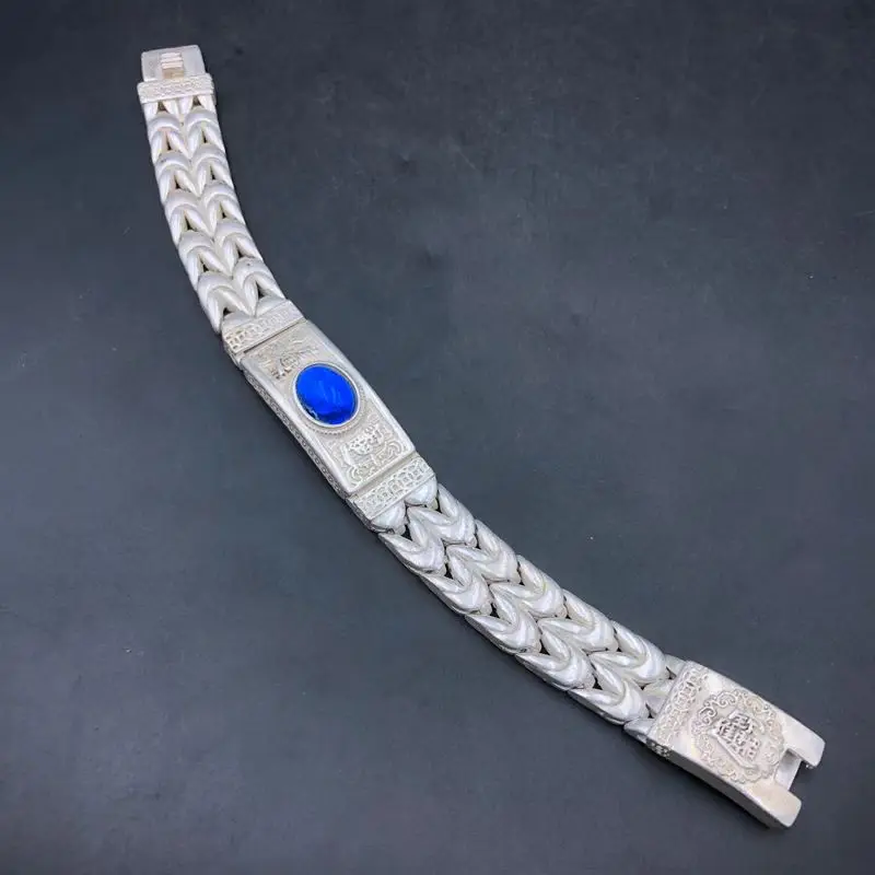 Mai Chuang/Tibetan Silver Ethnic Style Retro Doing Old Inlaid Gemstone Bracelet Bangle Men AndWomen Fine Jewelry Fashion Gift