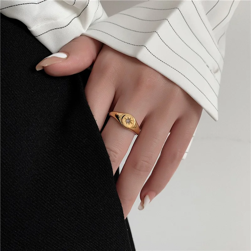 Zircon Inlay Eight-Pointed Star Rings for Women Gold Color Stainless Steel Finger Ring Wedding Party Wedding Jewelry Gift 2023