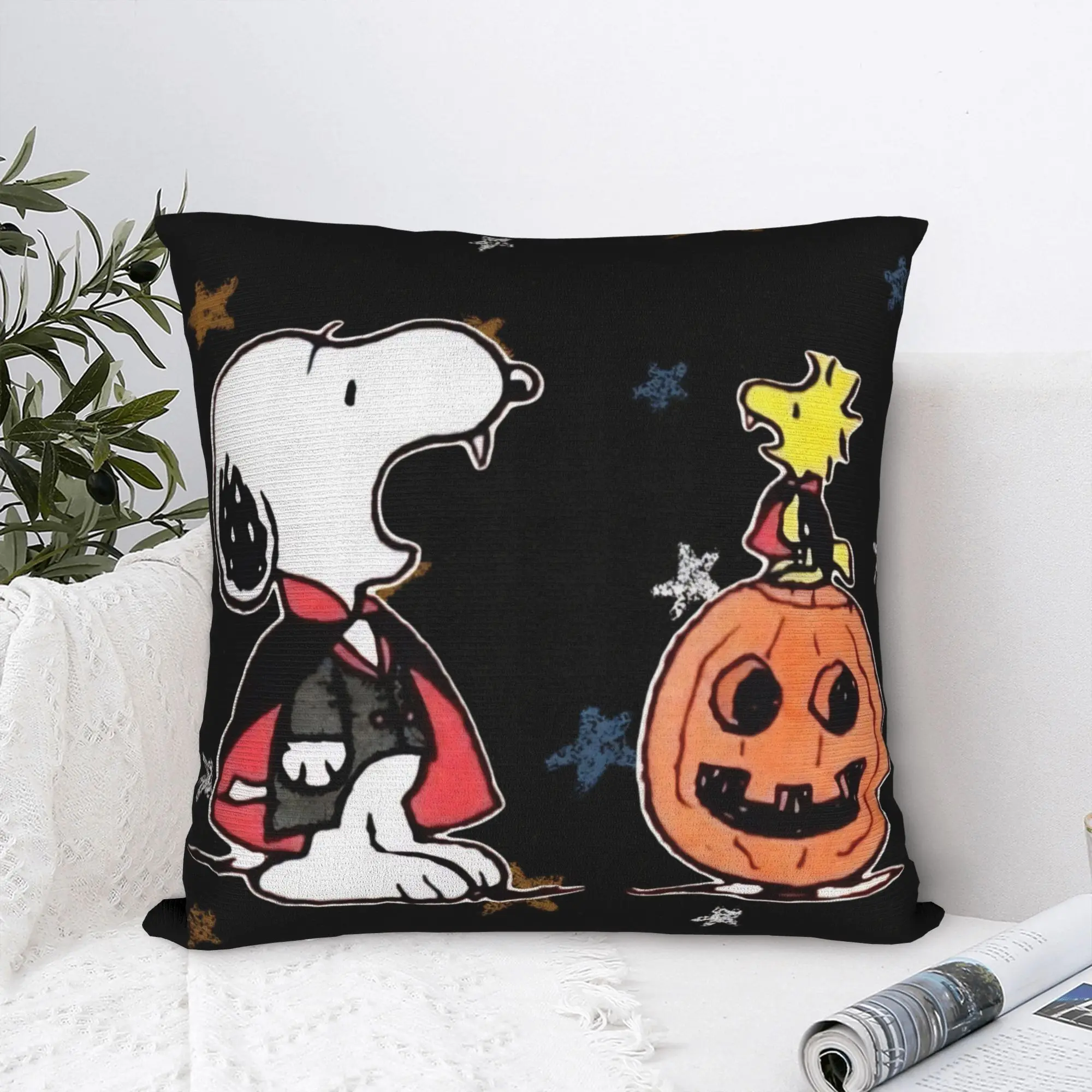 Halloween Snoopys Square Pillow Cases Pumpkin Star Cushion Covers Polyester Decorative Pillowcase for Living Room 40x40cm