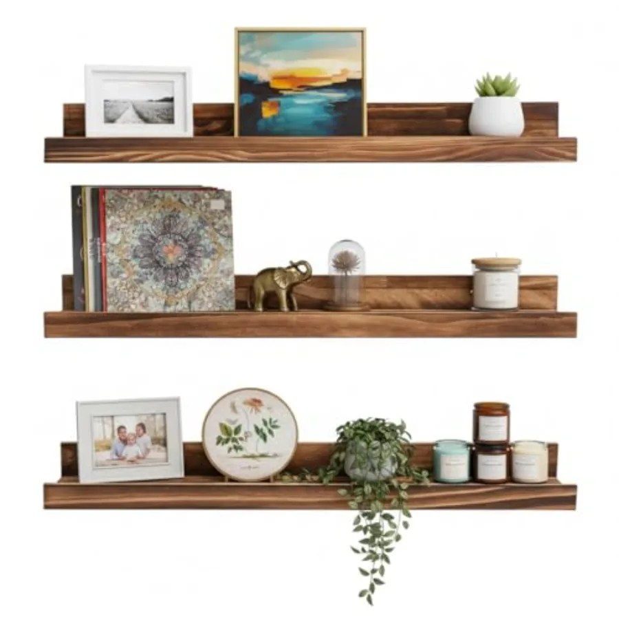 

Набор из 3 плавающих полок 24 дюйма - Деревянные полки-подставки для картин в деревенском стиле для домашнего хранения и декора - Настенные полки для книг в детской комнате