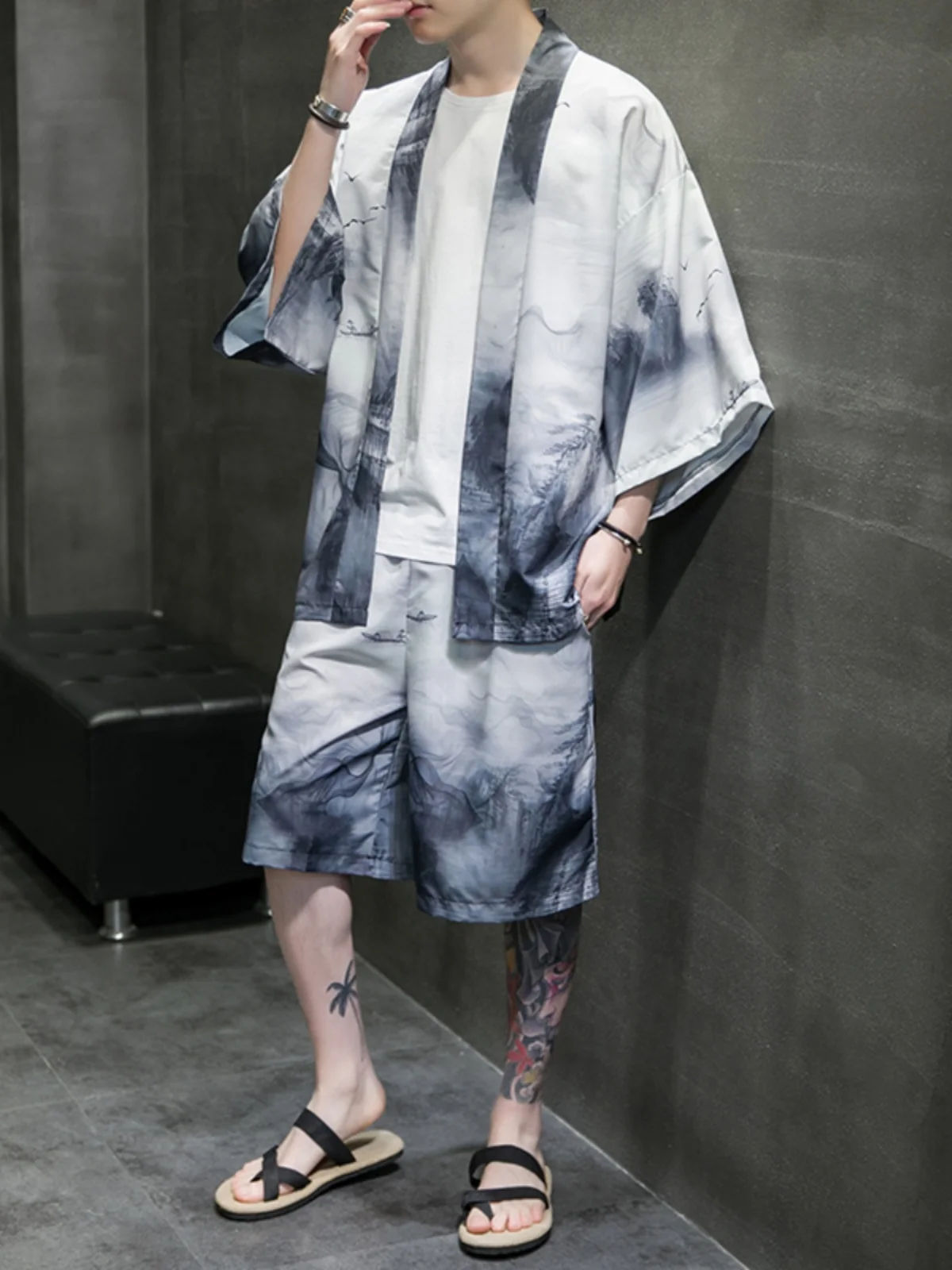 ensemble-de-plage-en-soie-glacee-pour-hommes-cardigan-ouvert-poincon-dao-pao-ancien-sle-orts-ensemble-deux-pieces-tenue-decontracte-sans-fer-ete