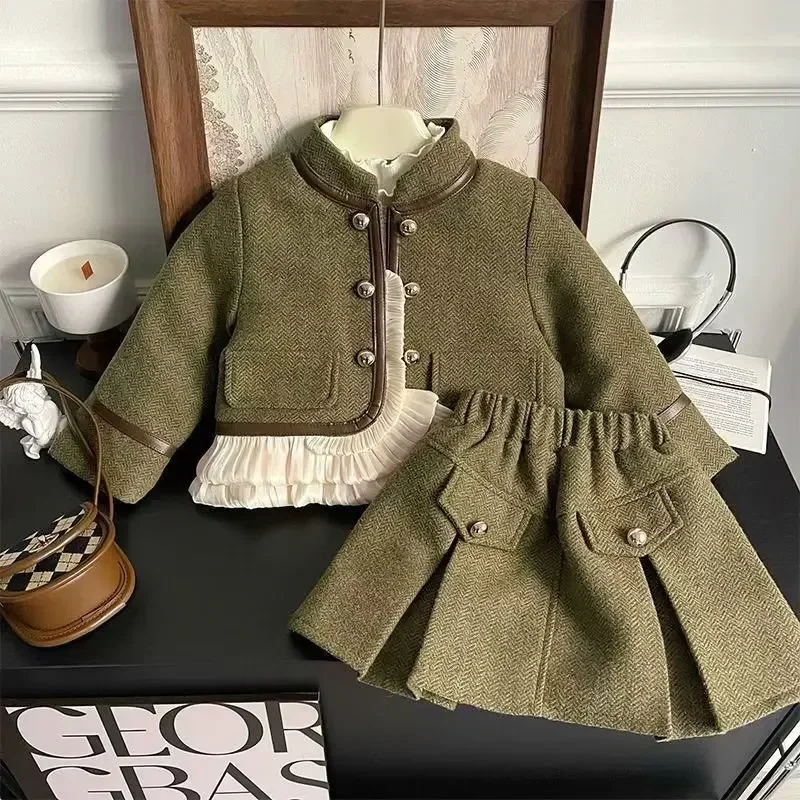

Fashion Kids Girls Princess Clothes Set Autumn Baby Children Long Sleeve Coat Outwear+Skirts 2pcs Sweet Suit
