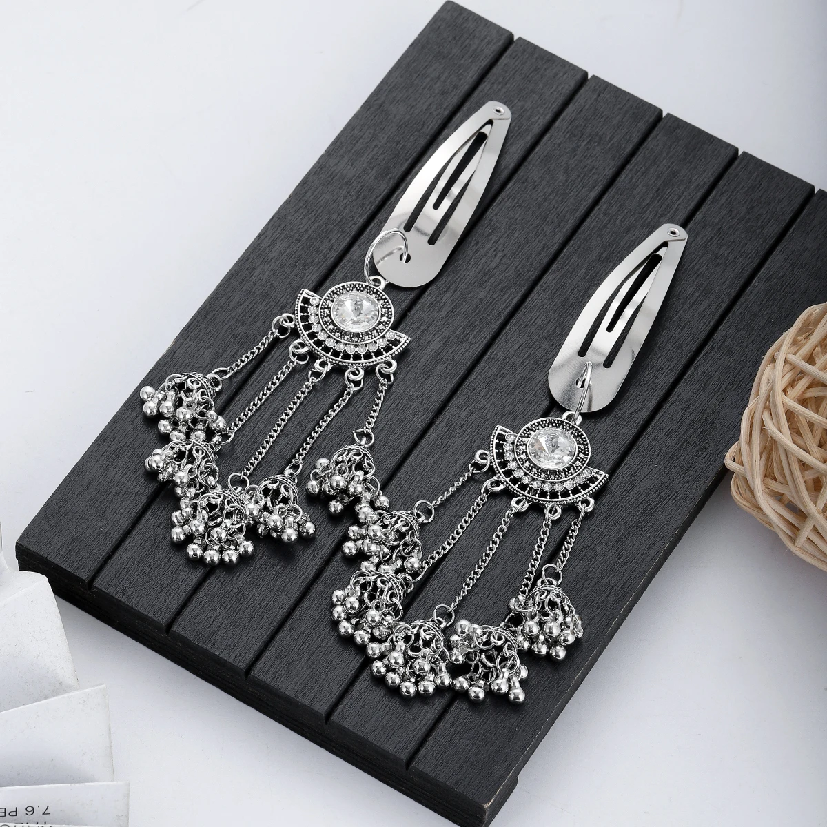 جديد العرقية الهندية الذهب اللون كريستال طويل شرابة دبابيس الشعر هندسية الرجعية مقاطع الشعر الفتيات المشابك انزلاق كليب مجوهرات الأزياء #6