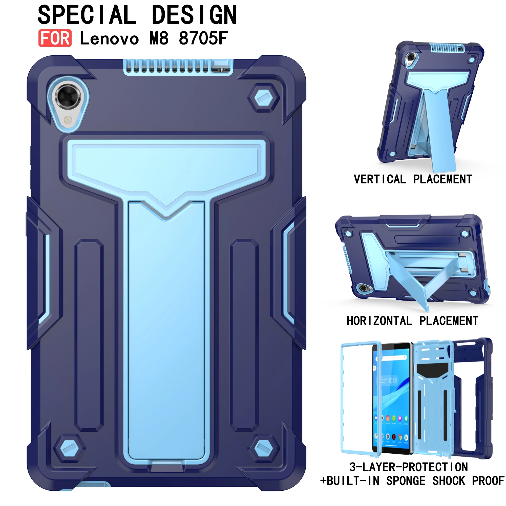 

Tablet Cover for Lenovo Tab M8 8705 8705F Case Shockproof Silicone PC Stand Hard Shell