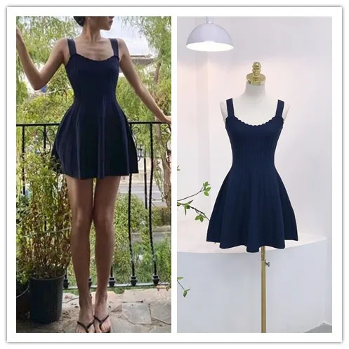 

Лето 2022, юбка из ледяного шелка, волнистый v-образный вырез, широкий плечевой ремень, юбка на подтяжках с лямкой на шее, трикотажная юбка