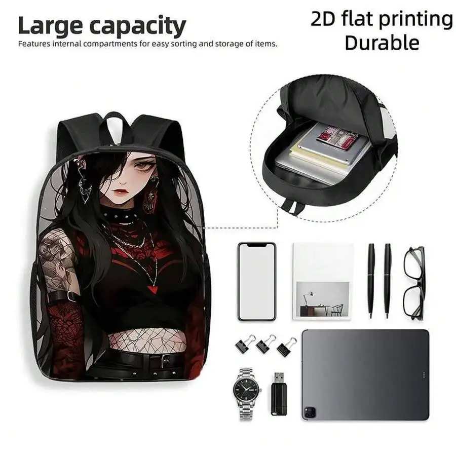 

Gothic Anime Girl Print Backpack Large Capacity Lightweight Adjustable Straps Zipper Closure