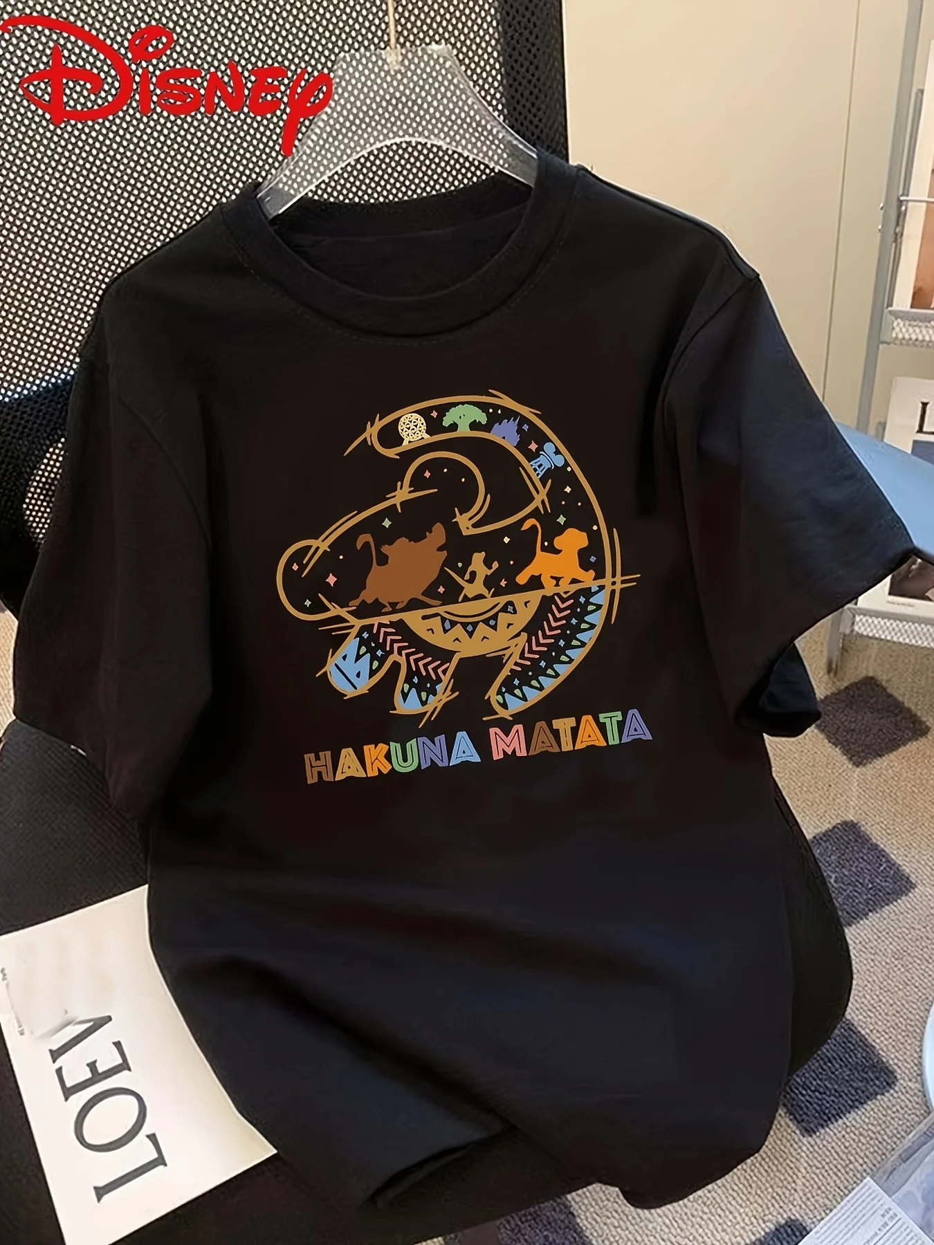 

2025 Disney Pattern Printed Women's Casual Comfortable Unique Smiling Face Black Round Neck Short Sleeve T-shirt