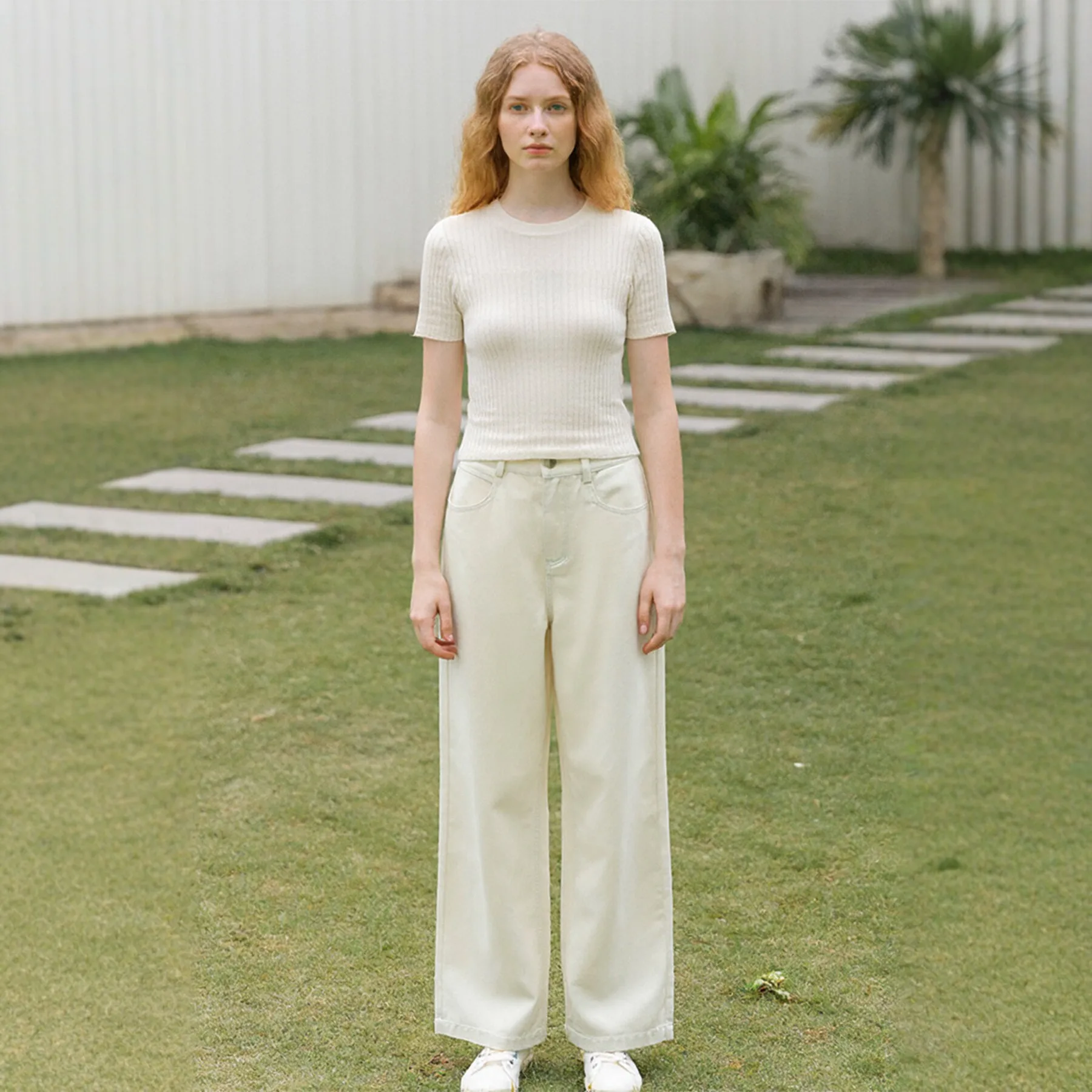 Pantalones Casuales de Pierna Recta de Cintura Alta Estilizadores, Mezcla de Algodón y Poliéster con Fibra Levis y Corduroy Natural