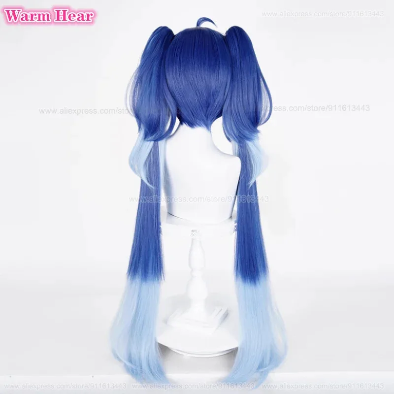 วิกผมคอสเพลย์อนิเมะ Zizi 2025 Game Iuno แบบสังเคราะห์ยาว 100 ซม. สีน้ำเงินไล่ระดับ หางม้าคู่ ทนความร้อน สำหรับฮาโลวีน