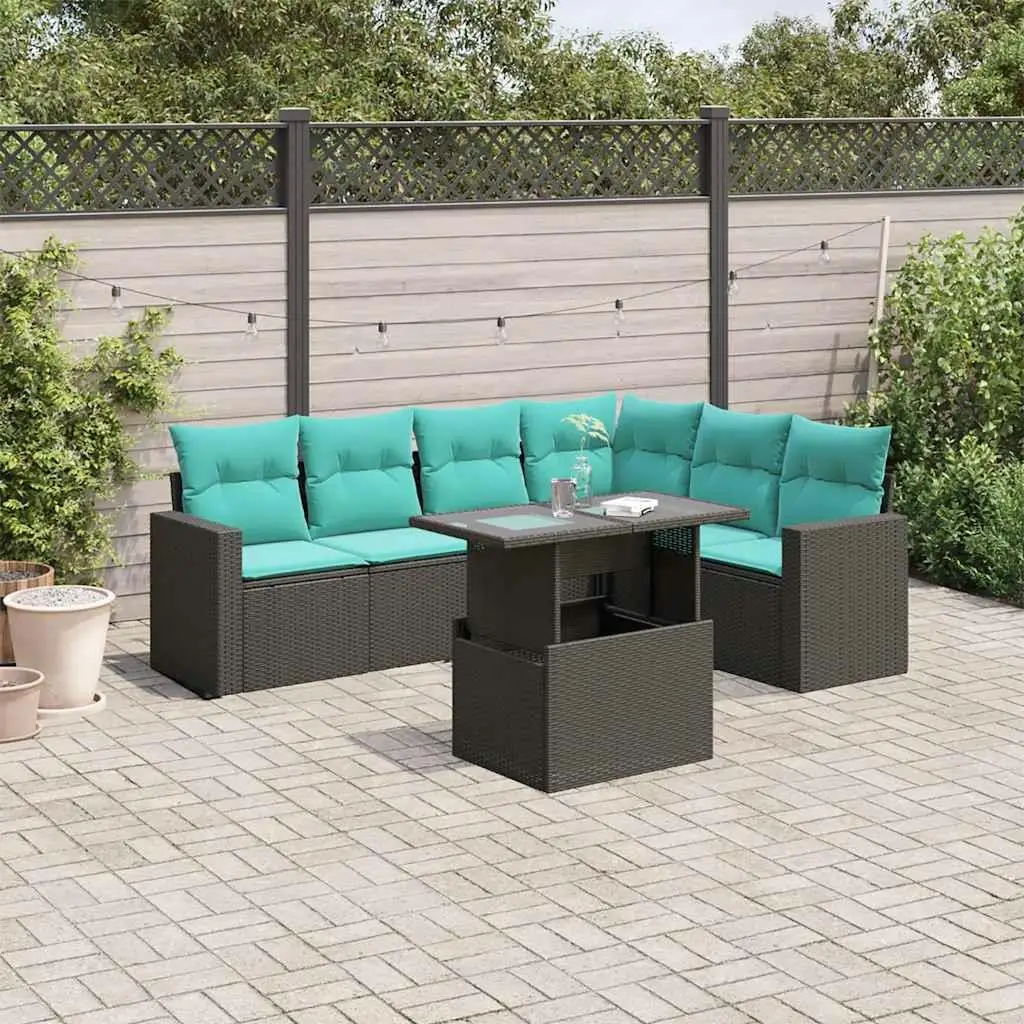 

7 Piece Outdoor Patio Sofa Set with Cushions Black Wicker Rattan Furniture