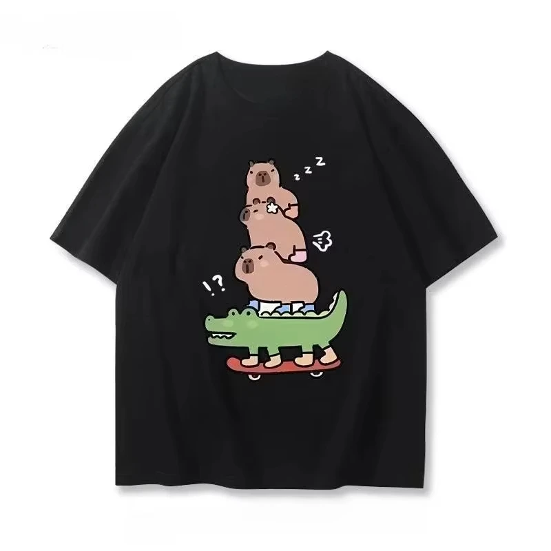 

2025 Latest Design Printed Cotton Short Sleeved T-Shirt Crew Neck Unisex Summer Fashion Sports Breathable Loose Women's Clothing