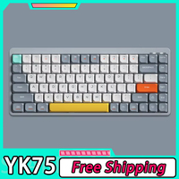 iBlancod YK75 Mechanical Keyboard Tri Mode Monochrome Low Profile Wireless Gaming Keyboard Hotswap PBT Ergonomics PC Gamer Gifts