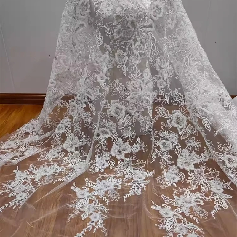 

Flower Embroidery Lace Mesh Fabric for DIY Sewing Wedding Dress Garment Accessories Clothing Fashion Material Cloth By The Yard