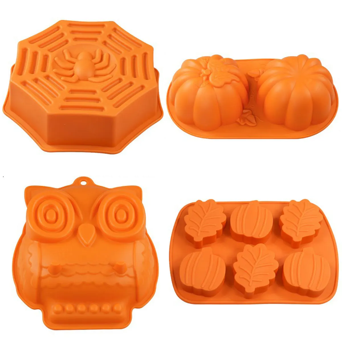 NEW Halloween Pumpkin Silicone Mousse Cake Mold Baking Tray Octagonal Spider Candy Biscuit Jelly Mold Skull Owl Chocolate Making