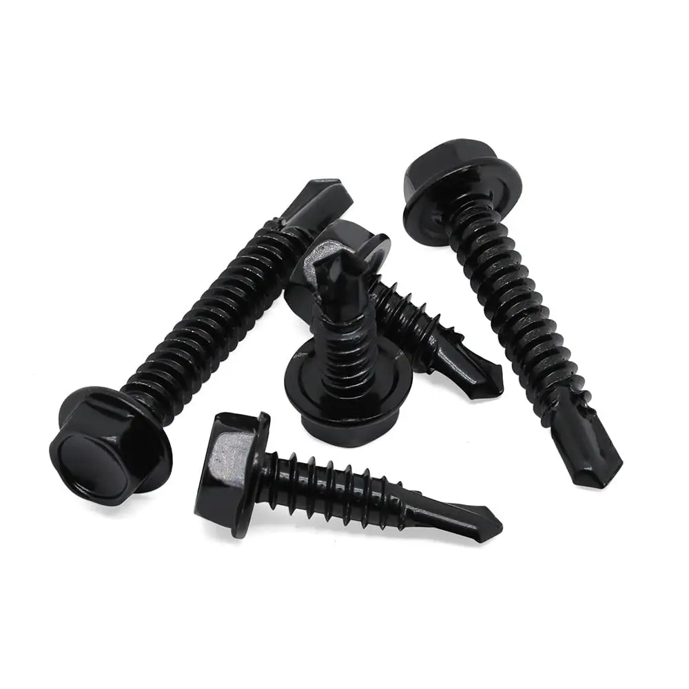 Viti autofilettanti autoperforanti con punta esagonale in acciaio inossidabile 410 all'ingrosso nere per metallo, legno, plastica