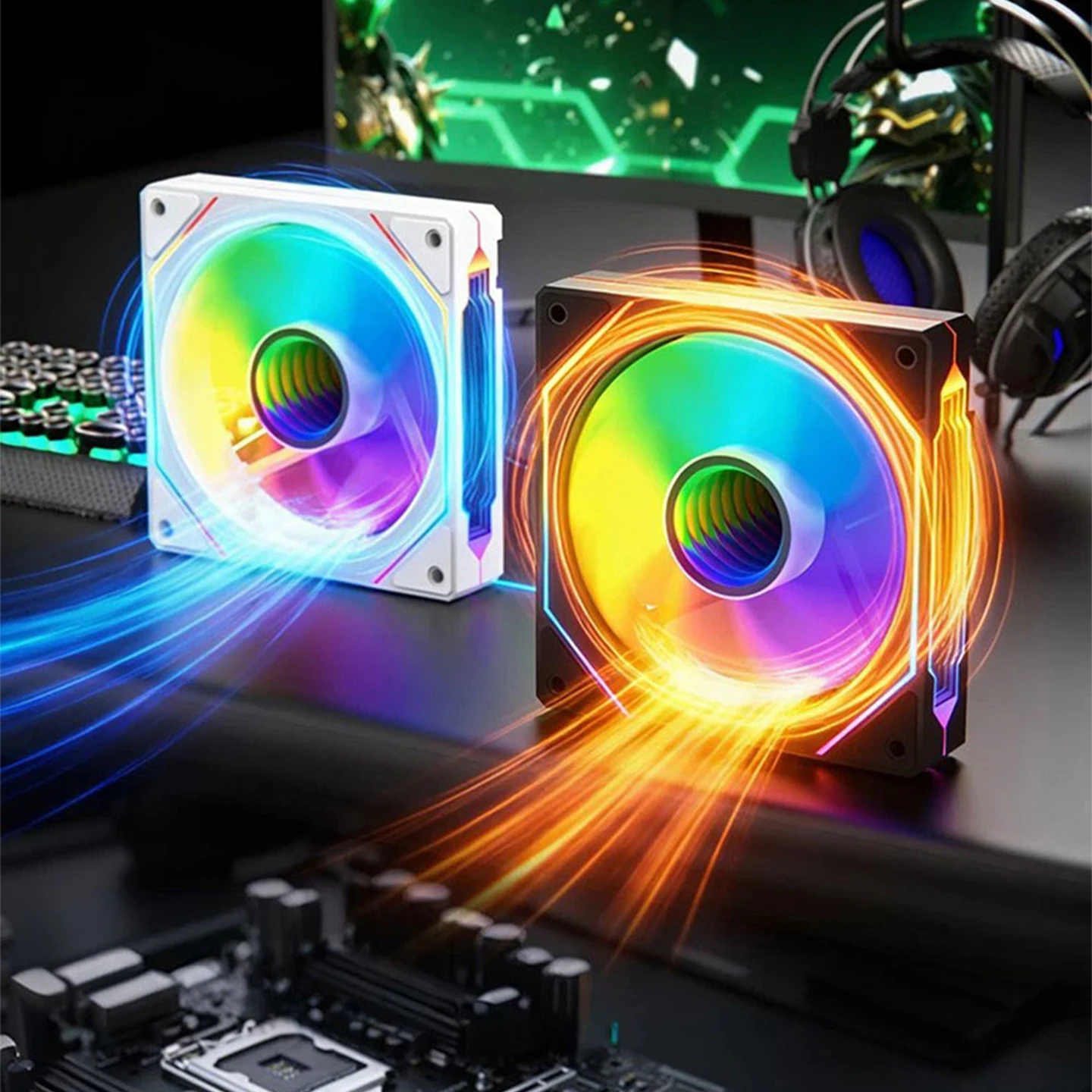 Prism 4Pro Chassis Fan Cooling ARGB Divine Light Synchronous 12CM Ultra Quiet Temperature Control Sea View Room